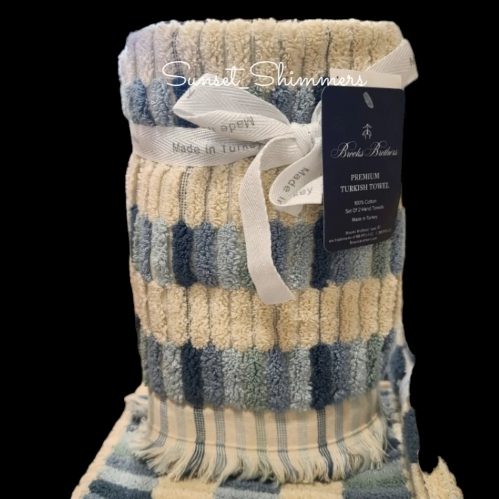 6pc BROOKS BROTHERS Blue Ombre Mosaic Tile THICK PLUSH Luxury TURKISH Towel Set